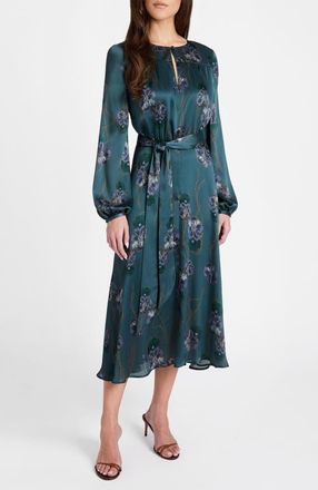 Santorelli Aubree Long Sleeve Printed Midi Dress in Steel Teal at Nordstrom, Size 14