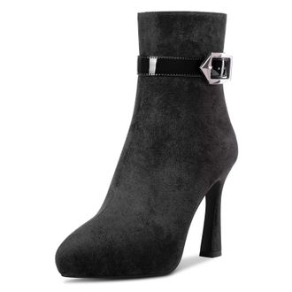 Castamere Women Stiletto High Platform Heel Pointed Toe Ankle Boots Short Bootie Zipper Buckle Sexy 10 CM Heels Black 9 UK