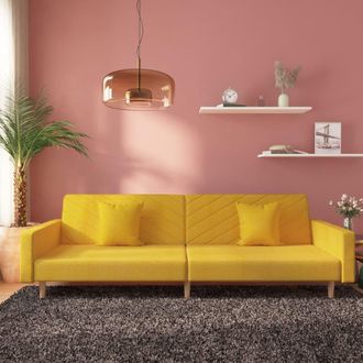 vidaXL Sof&aacute; Cama De 2 Plazas Con Dos Almohadas Tela Color Amarillo Vidaxl