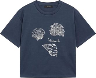 Max Mara Katoenen T-shirt met schelpdruk - Dames - T-shirts - Blauw - XL - Katoen - Tops