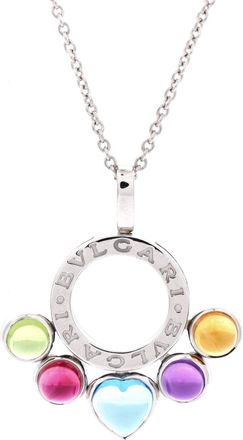 Bulgari Allegra Round Pendant Necklace 18K White Gold with Multicolor Gemstones