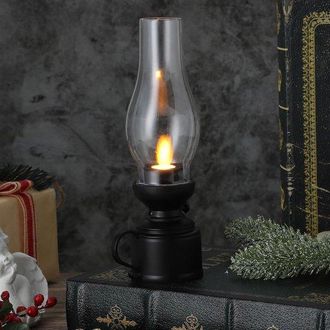 OEM L&aacute;mpara De Mesa Vintage Sin Llama De Queroseno, Linterna Led, L&aacute;mpara De Hurac&aacute;n Transparente, Funciona Con Pilas, Negra