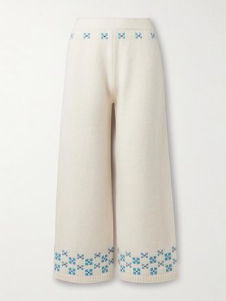 Calle Del Mar Pantaloni A Gamba Larga In Cashmere Fair Isle Winter - Crema
