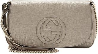 Gucci Silver Leather Metallic Soho Medium Flap Bag (Authentic Pre-Loved)