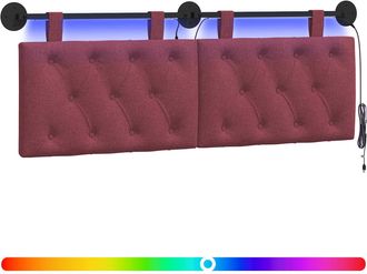 vidaXL Cabecero Colgante Con Luz Led Rojo Vino Tela Vidaxl