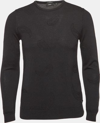 HUGO BOSS Boss By Hugo Boss Black Paisley Pattern Knit Slim Fit Sweater