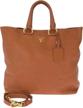 Prada Pre-owned Tote Bags, female, Brown, Size: ONE SIZE Pre-owned Vitello Daino 2way Leather Tote Bag
