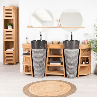 Wanda Collection Mueble De Ba&ntilde;o De Teca Florencia Doble 180cm + Lavabos Negro