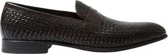 Scarosso Vintage Bruine Geweven Kalfsleren Loafers - Heren - Loafers - Bruin - 39 EU - Leer - Schoenen