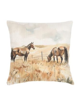 Anaya with Love Horse Pasture Linen Pillow with Down Alternative Insert in Brown at Nordstrom, Size 20X20