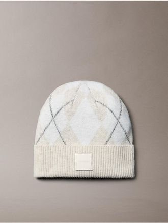 Calvin Klein Womens Argyle Cuff Hat - Grey