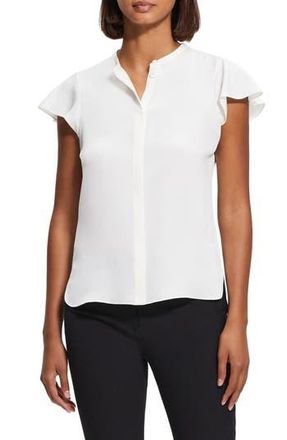 Theory Tp Mod Flounce Sleeve Silk Blouse in Ivory - C05 at Nordstrom Rack, Size Large