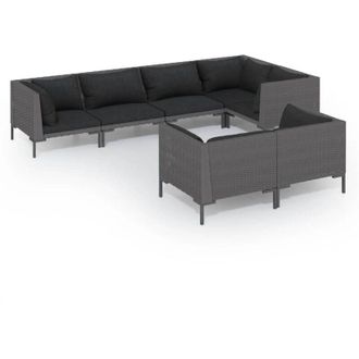 vidaXL Sof&aacute;s De Jard&iacute;n 7 Piezas Y Cojines Rat&aacute;n Sint&eacute;tico Gris Oscuro Vidaxl