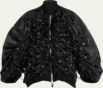 Comme Des Gar&ccedil;ons Drawcord Ruffle Satin Bomber Jacket