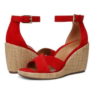 Vionic Womens Vionic Marina Dress Sandals Red Suede Ankle Strap Wedge Heel ZAP2070