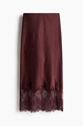 H&M Satinrock mit Spitze - Weinrot