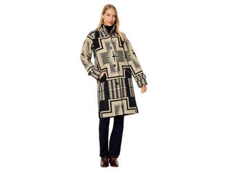 Pendleton Timberline Jacquard Coat Womens Clothing Black/Tan Harding : LG (US 12-14), Cotton/Wool