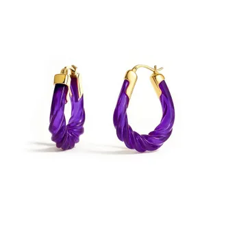 Gold & Honey Womens Rope Twist Oval Lucite Birthstone Hoop Earrings In February - Amethyst
