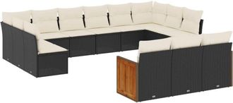 vidaXL Set De Sof&aacute;s De Jard&iacute;n Y Cojines 13 Pzas Rat&aacute;n Sint&eacute;tico Negro Vidaxl