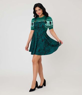 Unique Vintage Brionne Pinafore Skirt in Green Sassquatch Print at Nordstrom, Size X-Large