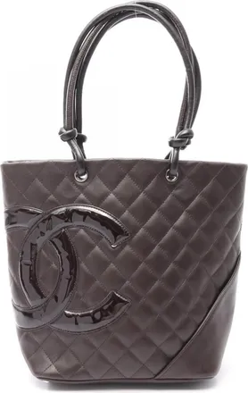 Chanel Brown Leather Patent Leather Handbag Tote Bag (Pre-Owned)