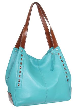 Nino Bossi Whipstitch Leather Satchel in Turquoise