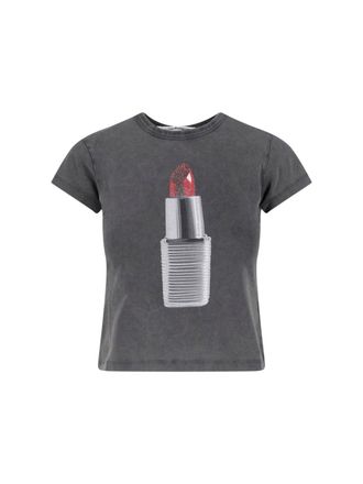Alexander Wang Black Cropped Graphic Lipstick Cotton T-shirt