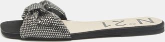 N&deg;21 N21 Black Satin Crystal Embellished Bow Flat Slides