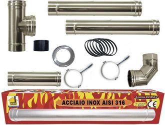 MBM Kit Inox Tubi Canna Fumaria Stufa Pellet Dn 80 Tubo Acciaio 316 No Nero 600 Ce Made In Italy Uni 1856-2