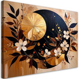 Artgeist Artgeist - Quadro su tela, Astrattismo Cerchi Foglie Fiori Oro Marrone - 100x70