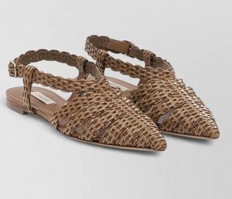 Casadei pointed toe flat woven slingback sandals