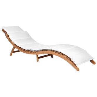 Beliani Tumbona Plegable Exterior Patio Madera De Acacia Coj&iacute;n Blanco Luino
