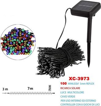 Trade Shop Trade Shop - Catena Luminosa 100 Led Con Ricarica Di Energia Solare Luce Multicolore Xc-3973