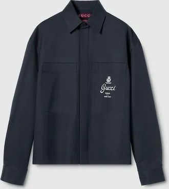 Gucci Cotton Twill Shirt With Print, Size 42, Blue, Ready-to-wear