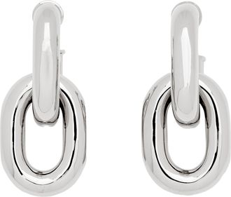 Paco Rabanne Double Hoop Drop Earrings with Polished Silver-Plated Finish