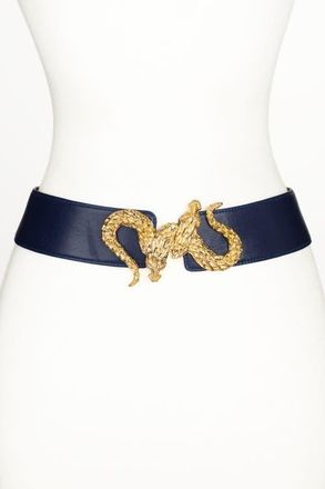 Raina Rhinestones Buckle Leather Belt in Navy at Nordstrom, Size Medium