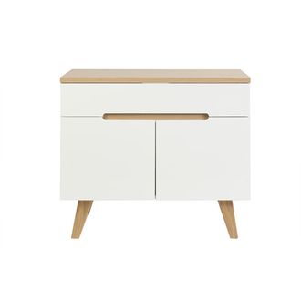 Miliboo Mueble De Ba&ntilde;o Blanco Lacado Brillante Y Madera Clara L90 Cm Melka
