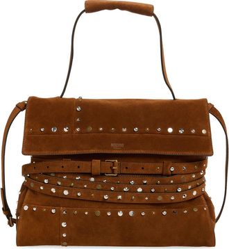 Moschino Tie Me Studded Suede Shoulder Bag in Brown at Nordstrom