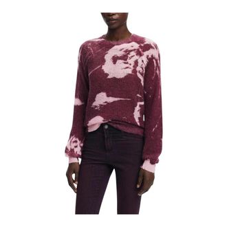 Desigual Bordeaux Gebreide Trui Lange Mouw - Dames - Ronde hals truien - Rood - XL - Wol - Truien & Vesten