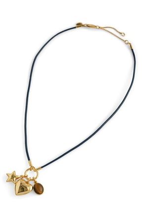 Madewell Heart Charm Cord Necklace in Antique Gold at Nordstrom