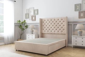 Sloomy Dior Naples Divan Bed Base 2 Drawers - 54 Wingback Headboard in Light Sand | Size: Double