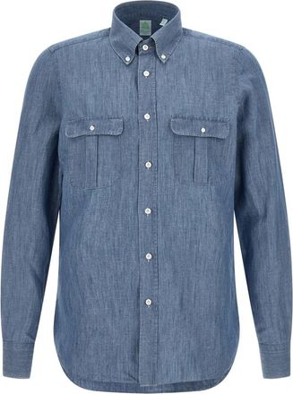 Finamore Zurigo M&eacute;lange Shirt - Heren - Spijkeroverhemden - Blauw - XL - Katoen - Overhemden