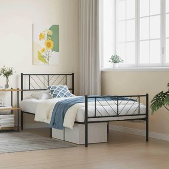 vidaXL Estructura Cama Sin Colch&oacute;n Con Estribo Metal Negro 100x200 Cm Vidaxl