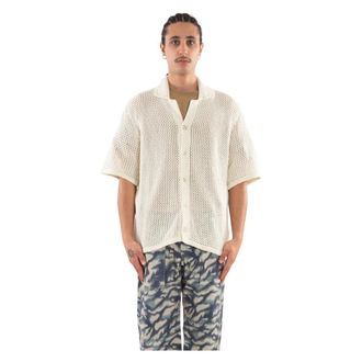 Garment Workshop Gehaakte Gebreide T-shirt met Korte Mouwen - Heren - Korte mouwen Overhemden - Beige - S - Katoen - Overhemden