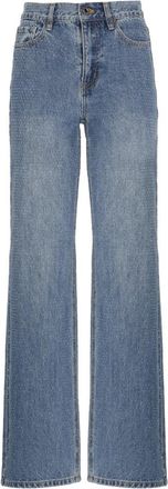 Self Portrait Rhinestone Denim Straight Leg Jeans - Dames - Loose Fit Jeans - Blauw - 6XL - Denim - Jeans