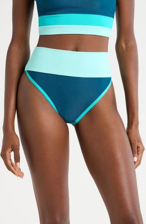 Beach Riot Emmy Colorblock High Waist Bikini Bottoms in Seashore Coast at Nordstrom, Size X-Small