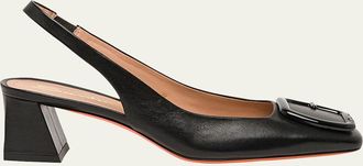 Santoni Lemon Buckle Slingback Leather Pumps