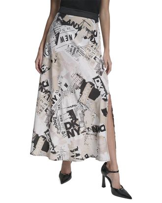 DKNY Printed Pull-On Newspaper Skirt