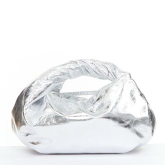 Dries Van Noten Twist silver metallic textured leather top handle bag