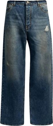 John Richmond Jeans regular in medium blauw met scheur en lettering Rich - Heren - Loose Fit Jeans - Blauw - W34 - Katoen - Jeans